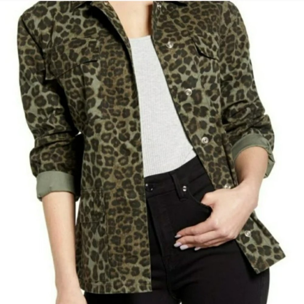 Good American Olive Green Leopard Utility Jacket